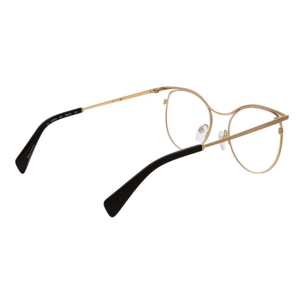Yohji Yamamoto Gold Metal Glasses (Frames) for women, full-rim, round style, gold metal frame, demo lenses, includes branded soft case