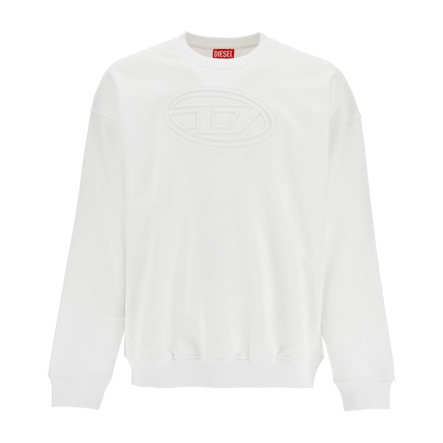 Diesel white cotton sweatshirt with raised logo for men