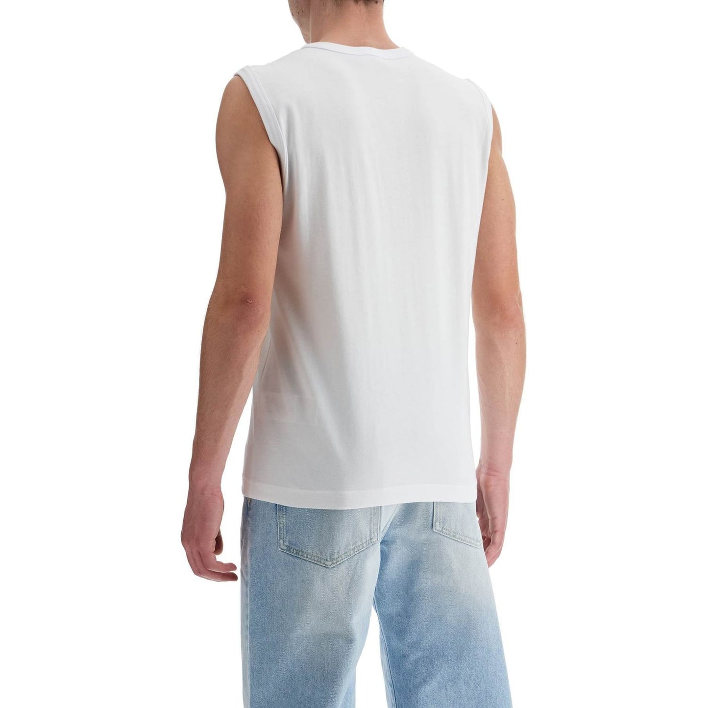 Diesel white cotton tank top with wide neckline