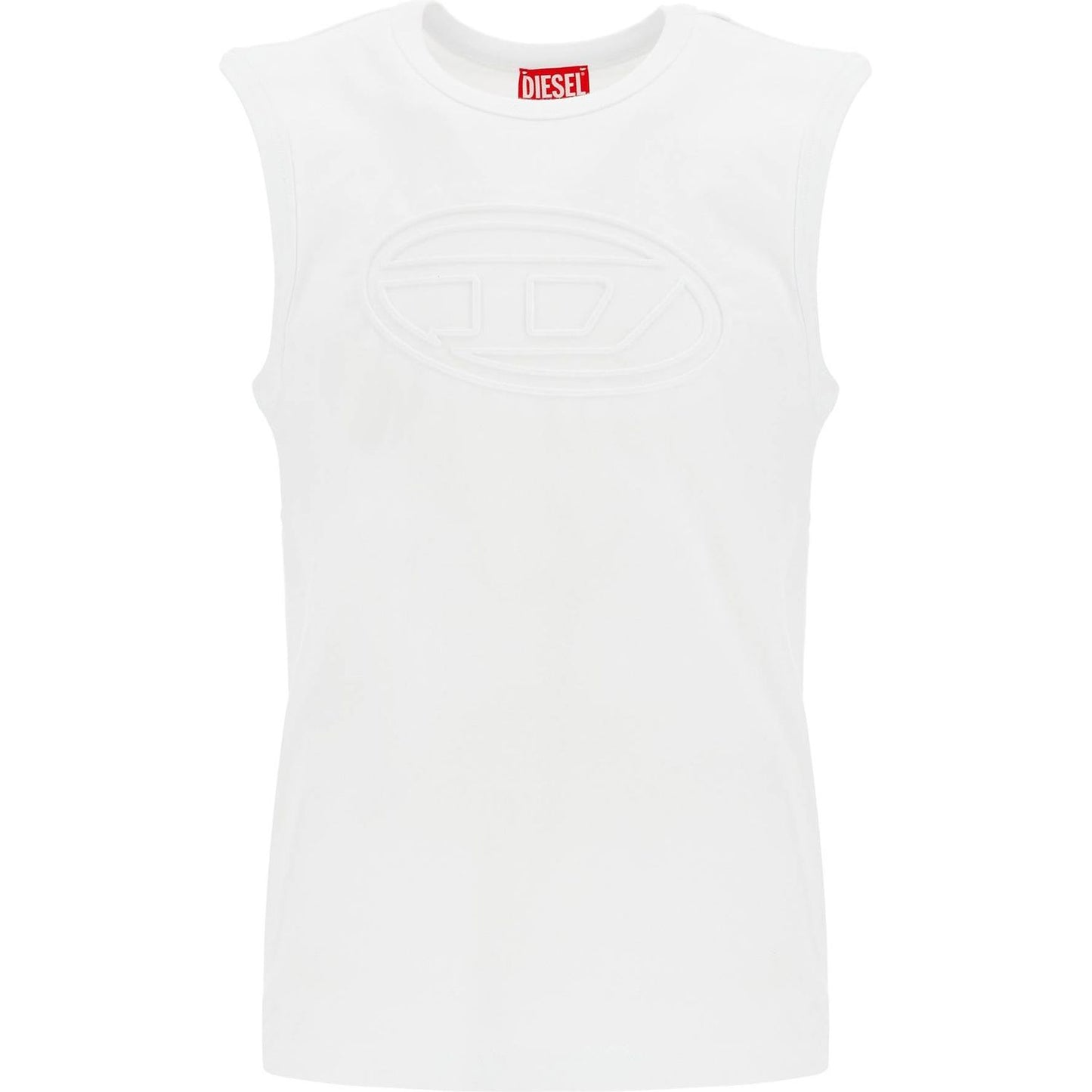 Diesel white cotton tank top with wide neckline