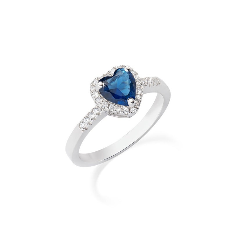 Elegant heart-shaped sapphire ring with diamond accents, AMEN JEWELRY Mod. ANTICBBL3