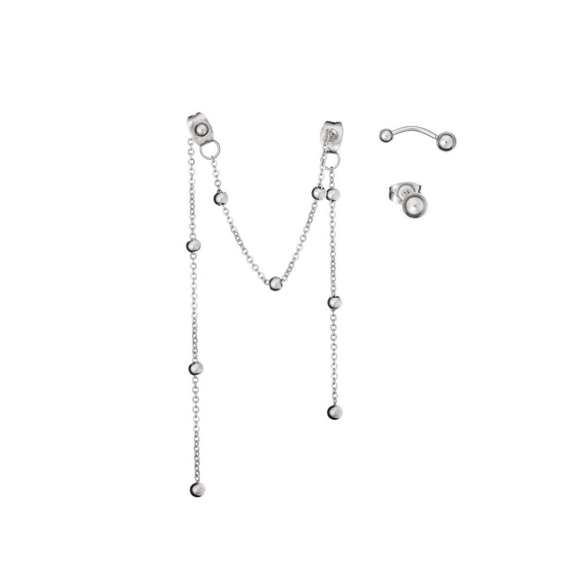 AN JEWELS JEWELRY Mod. AB.EP006 silver chain earrings and studs with minimalist design in white background.