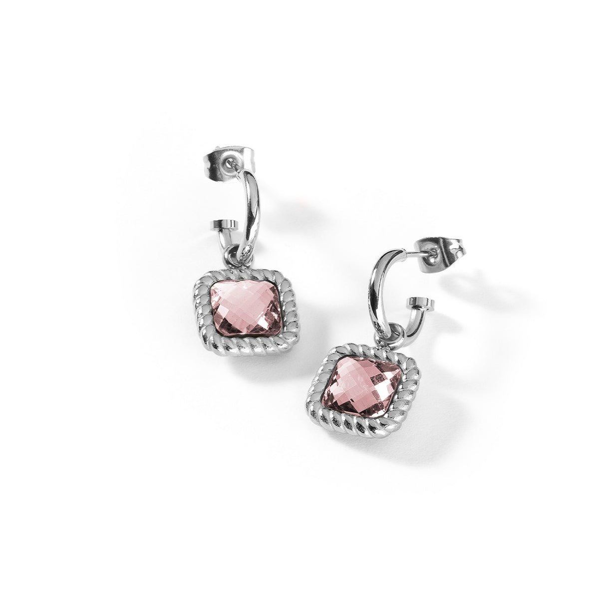 AN JEWELS JEWELRY Mod. AL.EMW07SPK earrings with pink crystals on silver hoops