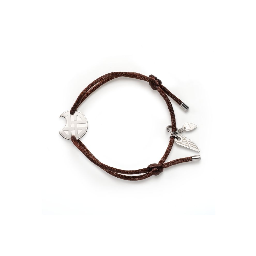 Alt Tag: AN JEWELS JEWELRY Mod. AV.BGLBSSBR bracelet with brown cord and silver charms.