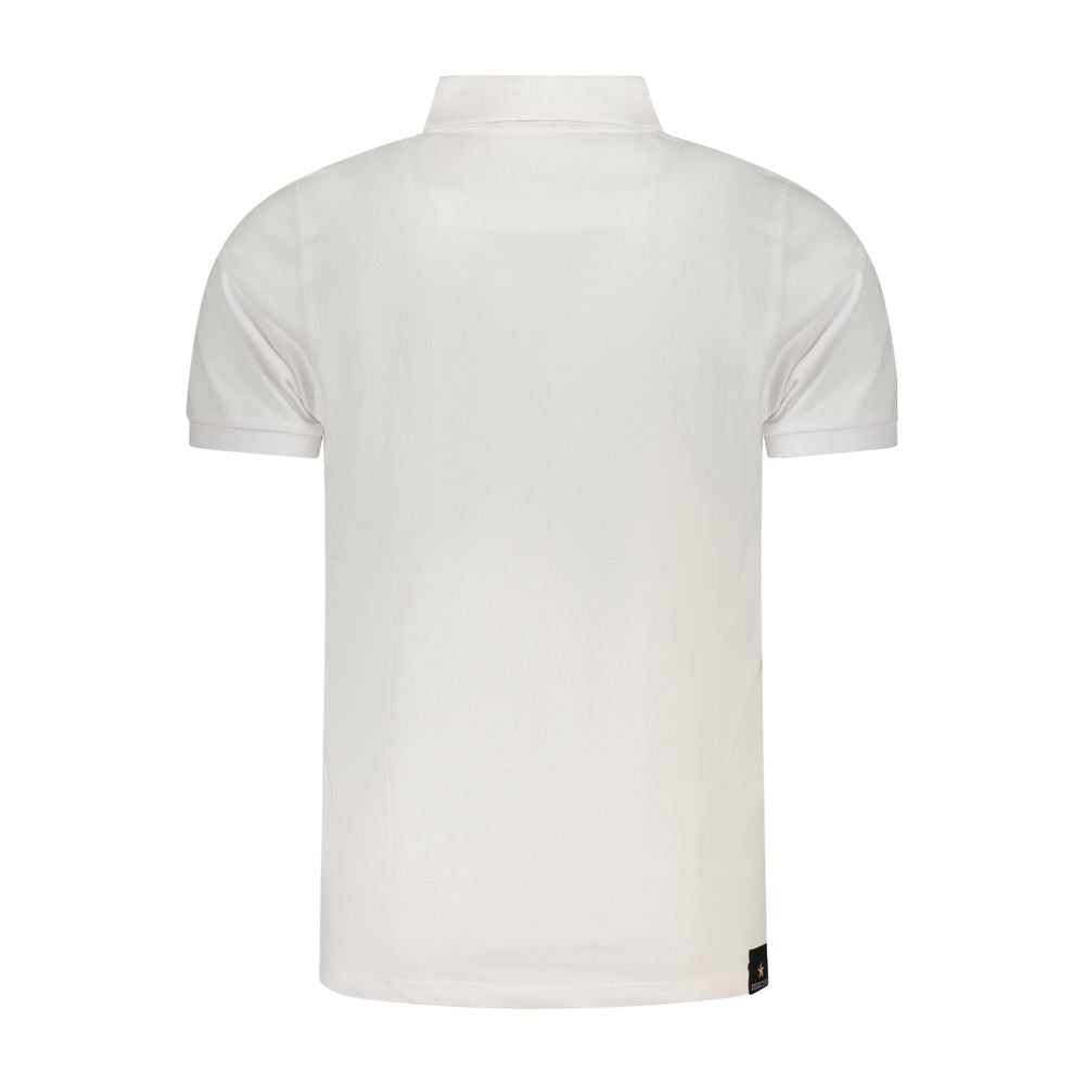 Accademia Militare White Cotton Polo Shirt - back view, short sleeve, contrast detail, 3 buttons, logo print.
