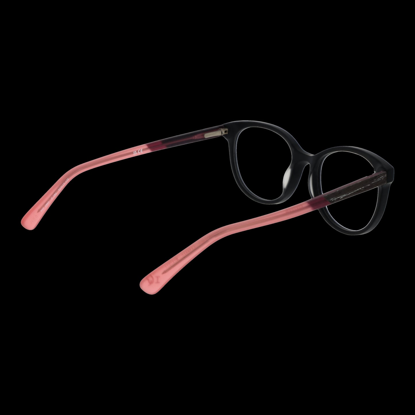 BOTANIQ MOD. BIO-1002 52104 stylish lady's eyeglasses with sleek black frame and pink temples, perfect for modern fashion.