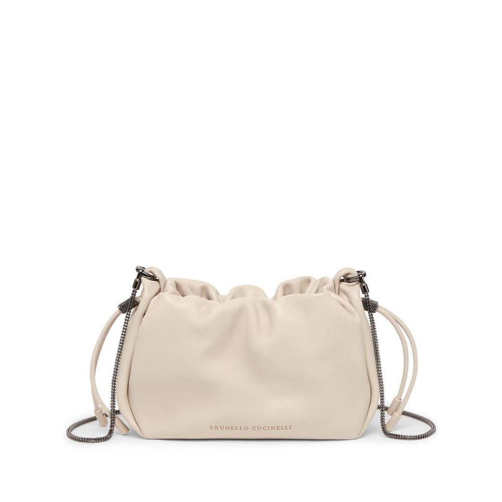 Brunello Cucinelli Bucket Mellow mini bag in Soft leather with Precious Chain Shoulder