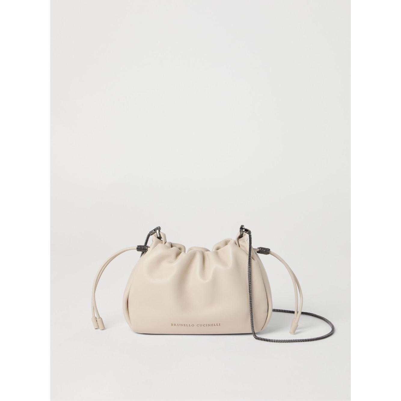 Brunello Cucinelli Bucket Mellow mini bag in Soft leather with Precious Chain Shoulder