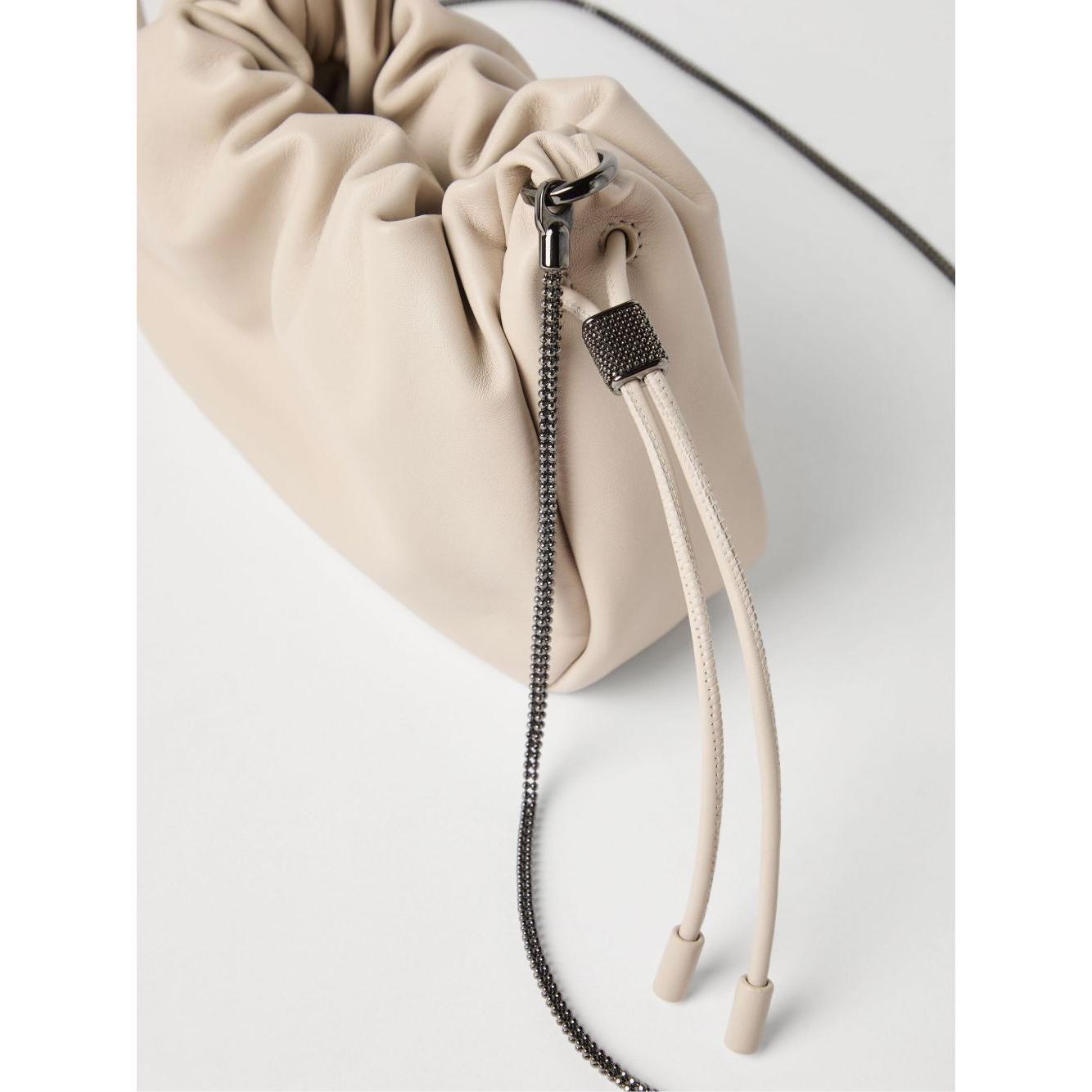 Brunello Cucinelli Bucket Mellow mini bag in Soft leather with Precious Chain Shoulder