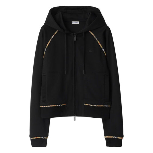 Burberry Cotton blend zip-up hoodie with check trim Topwear