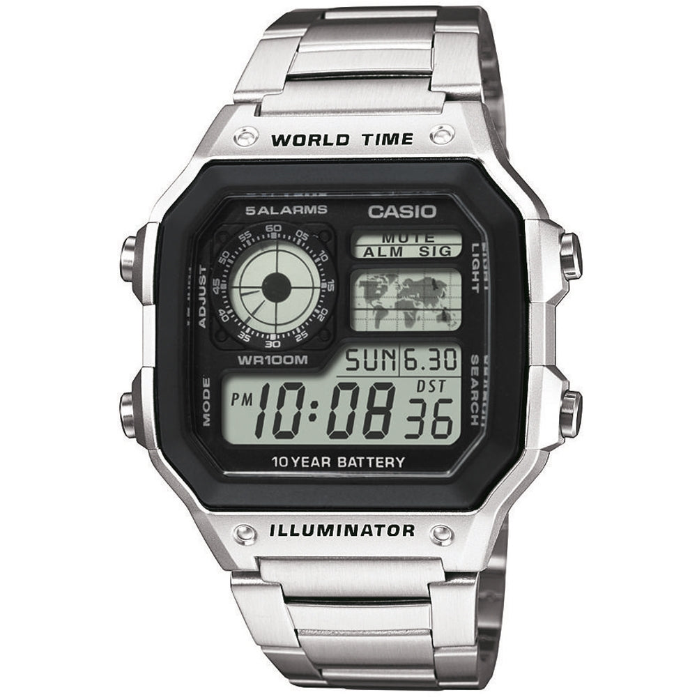 CASIO SPORT Mod. DIVER - WORLD TIME ILLUMINATOR 5 ALARMS - FUTURE CLASSIC COLLECTION - BLACK STEEL WATCHES