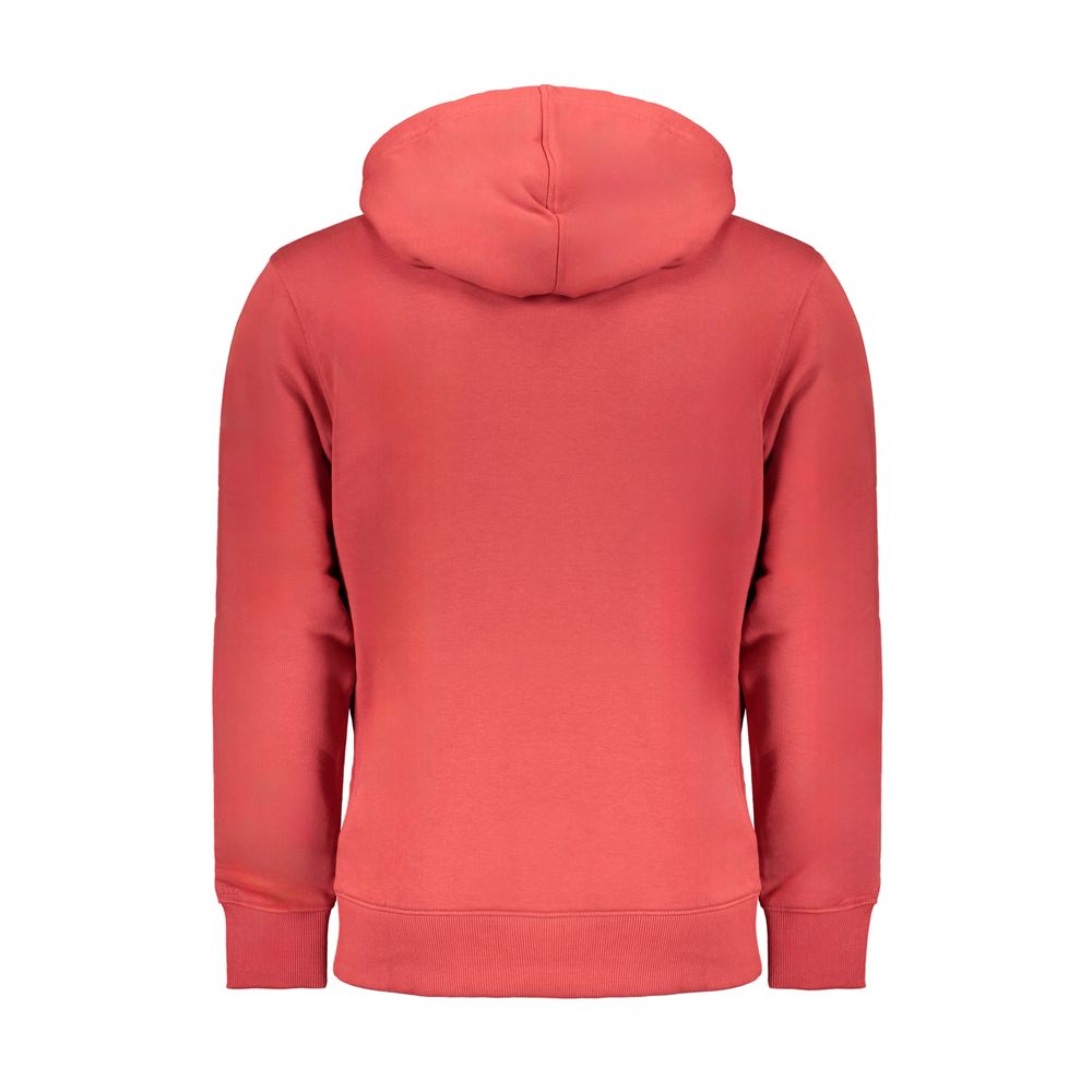 Calvin Klein Red Cotton Sweatshirt with hood and logo, long-sleeved, made with 50% regenerative cotton, back view