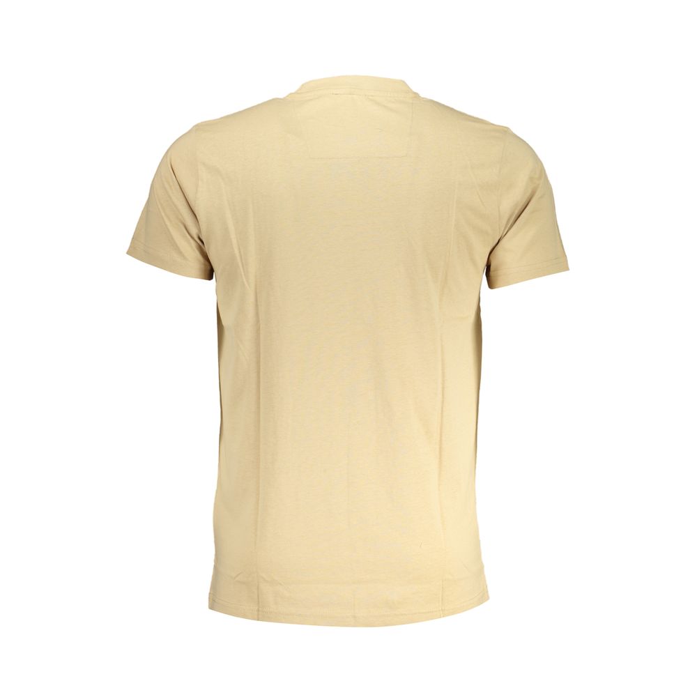 Back view of Cavalli Class Beige Cotton T-Shirt, short-sleeved with crew neck and logo print.