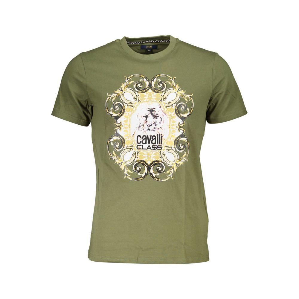Cavalli Class Green Cotton T-Shirtshort sleeves t-shirt, round neck, print, logo