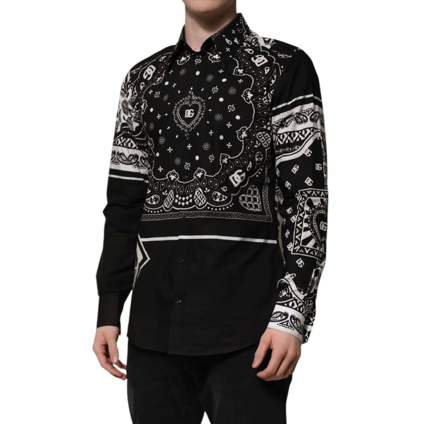 Dolce & Gabbana Black Bandana Print Logo MARTINI Dress Shirt