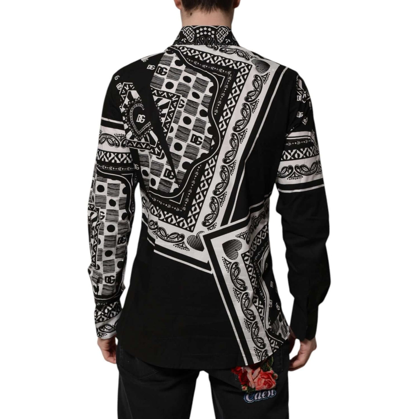 Dolce & Gabbana Black Bandana Print Logo MARTINI Dress Shirt