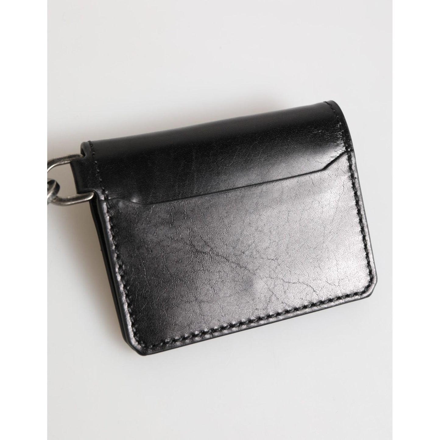 Dolce & Gabbana Black Leather Logo Embossed Key Chain Card Holder Wallet SMY11294