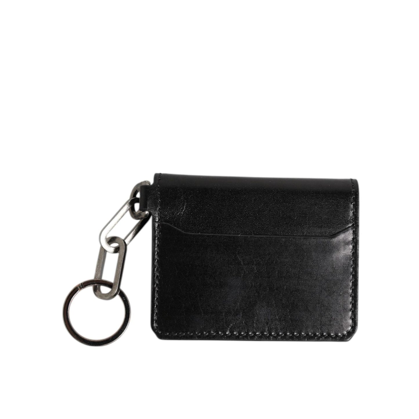 Dolce & Gabbana Black Leather Logo Embossed Key Chain Card Holder Wallet SMY11294