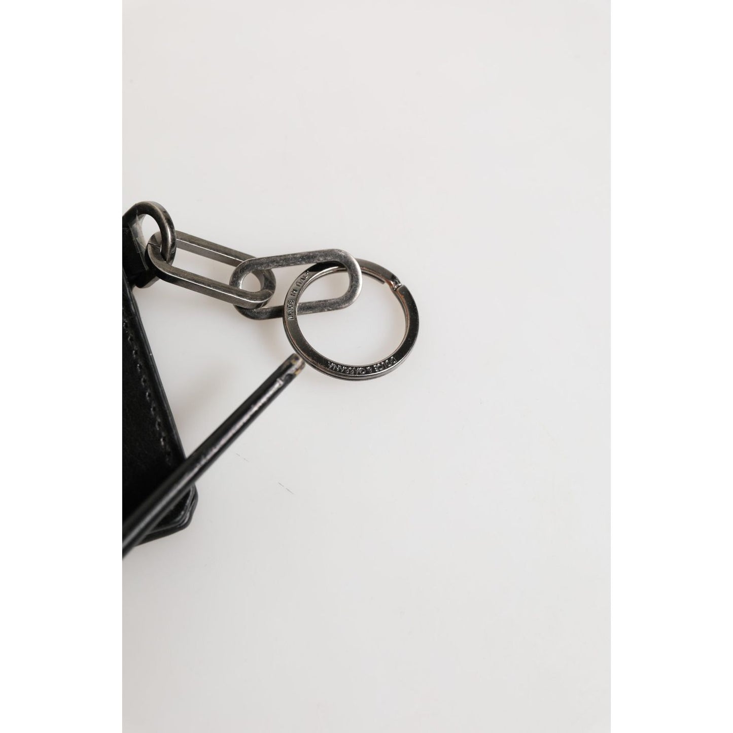 Dolce & Gabbana Black Leather Logo Embossed Key Chain Card Holder Wallet SMY11294