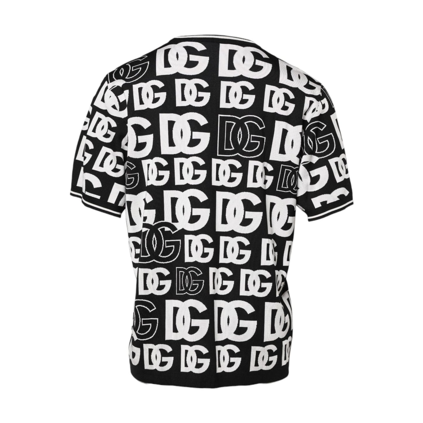 Dolce & Gabbana Black White Silk Knit DG Print T-shirt
