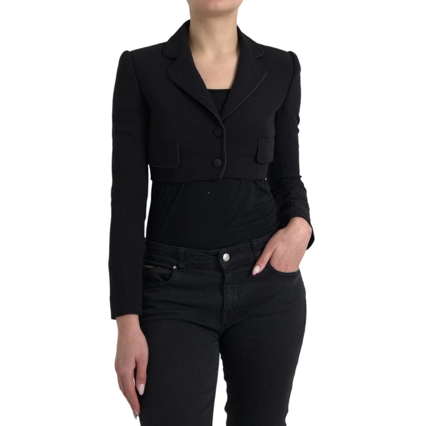 Dolce & Gabbana Black Wool Single Breasted Cropped Jacket JKT3900-36