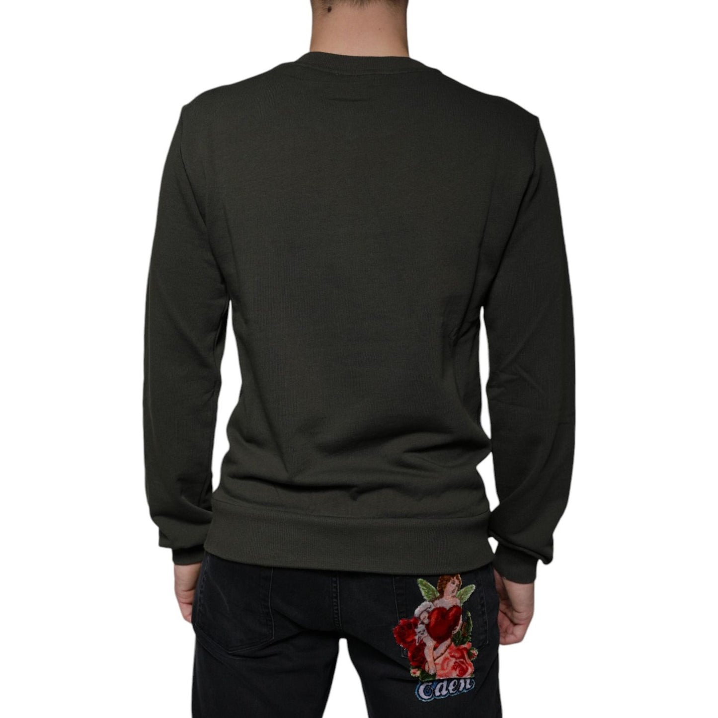 Dolce & Gabbana Army Green DG Crown Crew Neck Pullover Sweater TSH86589-44