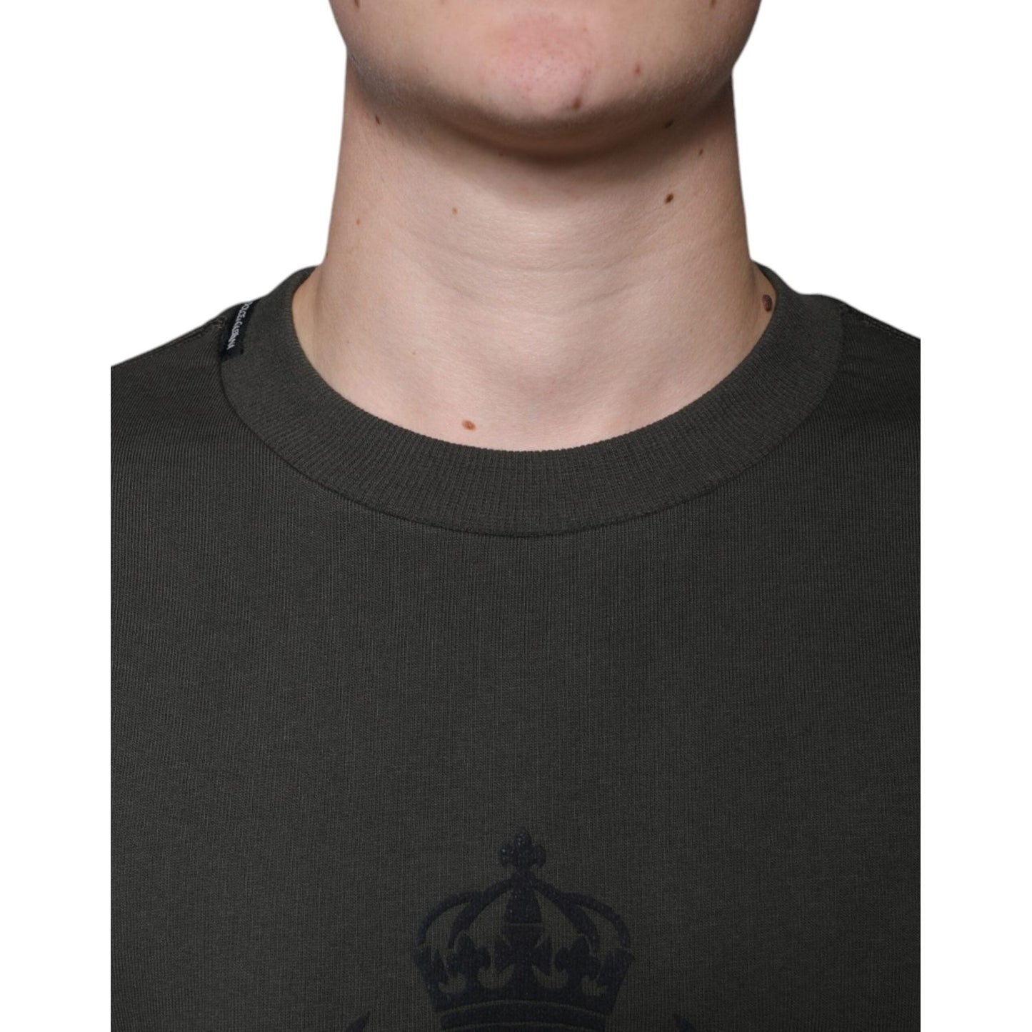 Dolce & Gabbana Army Green DG Crown Crew Neck Pullover Sweater TSH86589-44