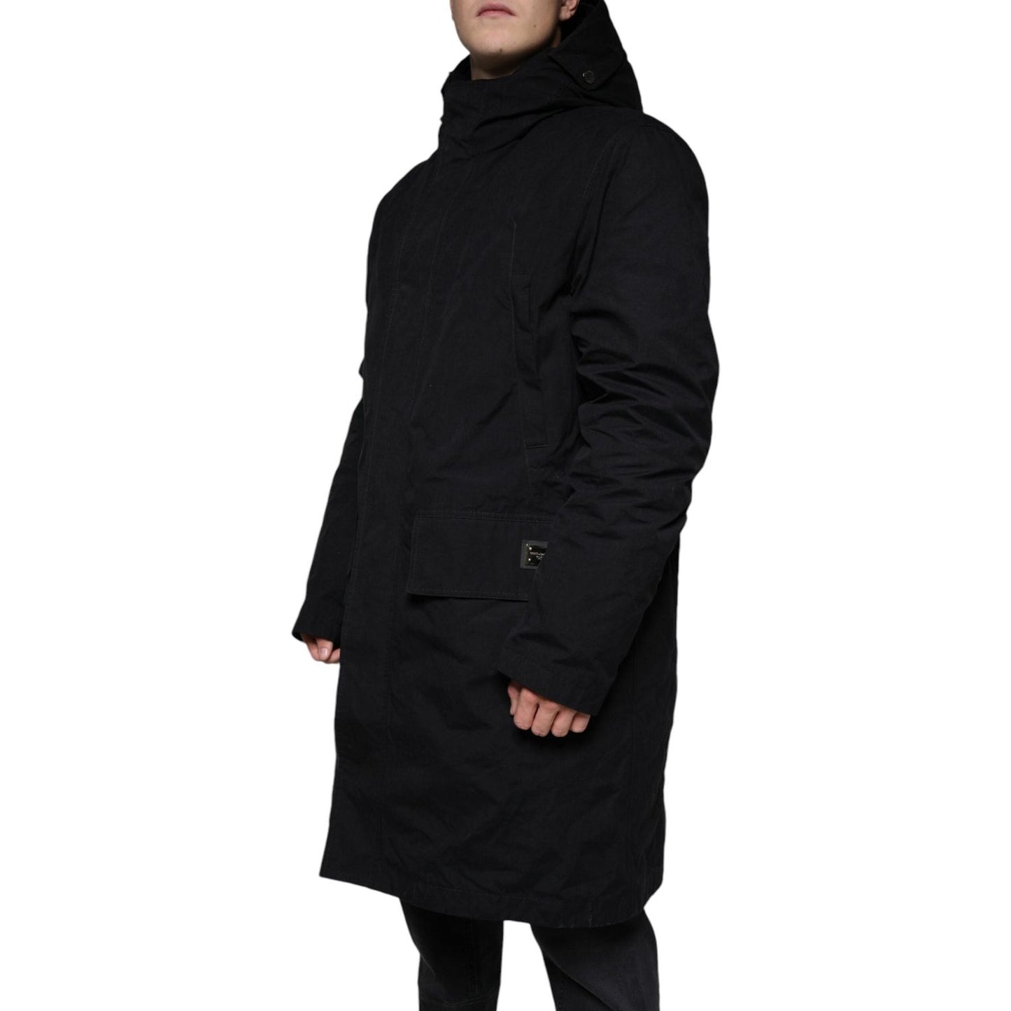 Dolce & Gabbana Black Hooded Parka Cotton Trench Coat Jacket JKT4083-50