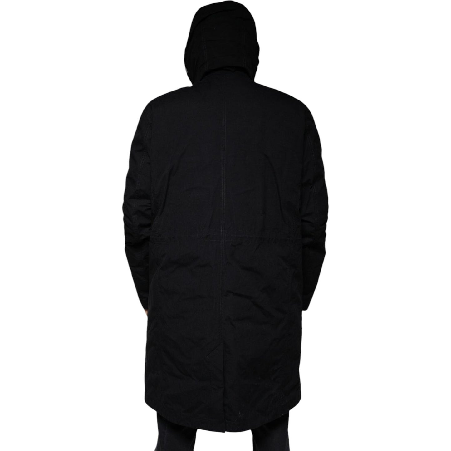 Dolce & Gabbana Black Hooded Parka Cotton Trench Coat Jacket JKT4083-50