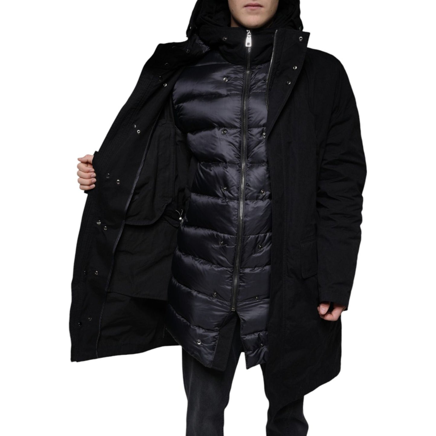 Dolce & Gabbana Black Hooded Parka Cotton Trench Coat Jacket JKT4083-50