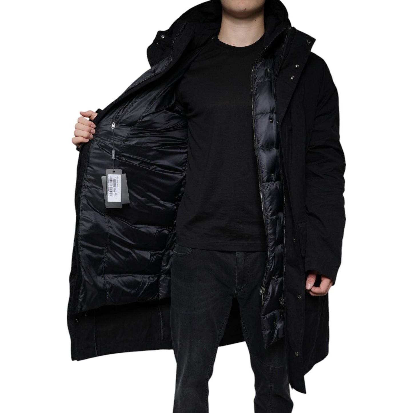 Dolce & Gabbana Black Hooded Parka Cotton Trench Coat Jacket JKT4083-50