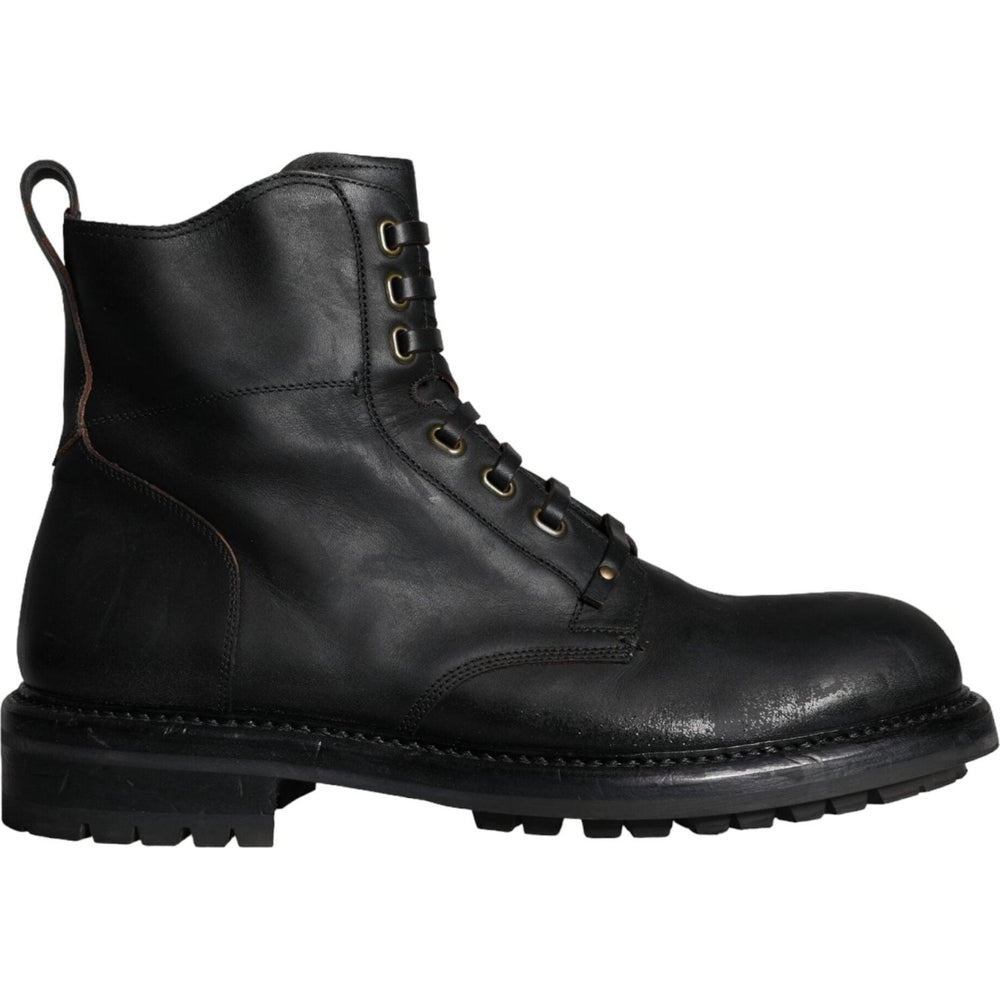 Dolce & Gabbana Black Lace Up Mid Calf Boots Men Shoes MV5868-45