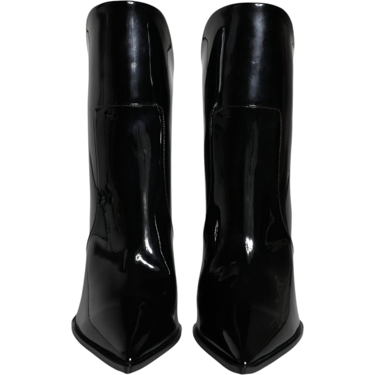Dolce & Gabbana Black Patent Leather Pointed Ankle Boots Shoes LA11372-35