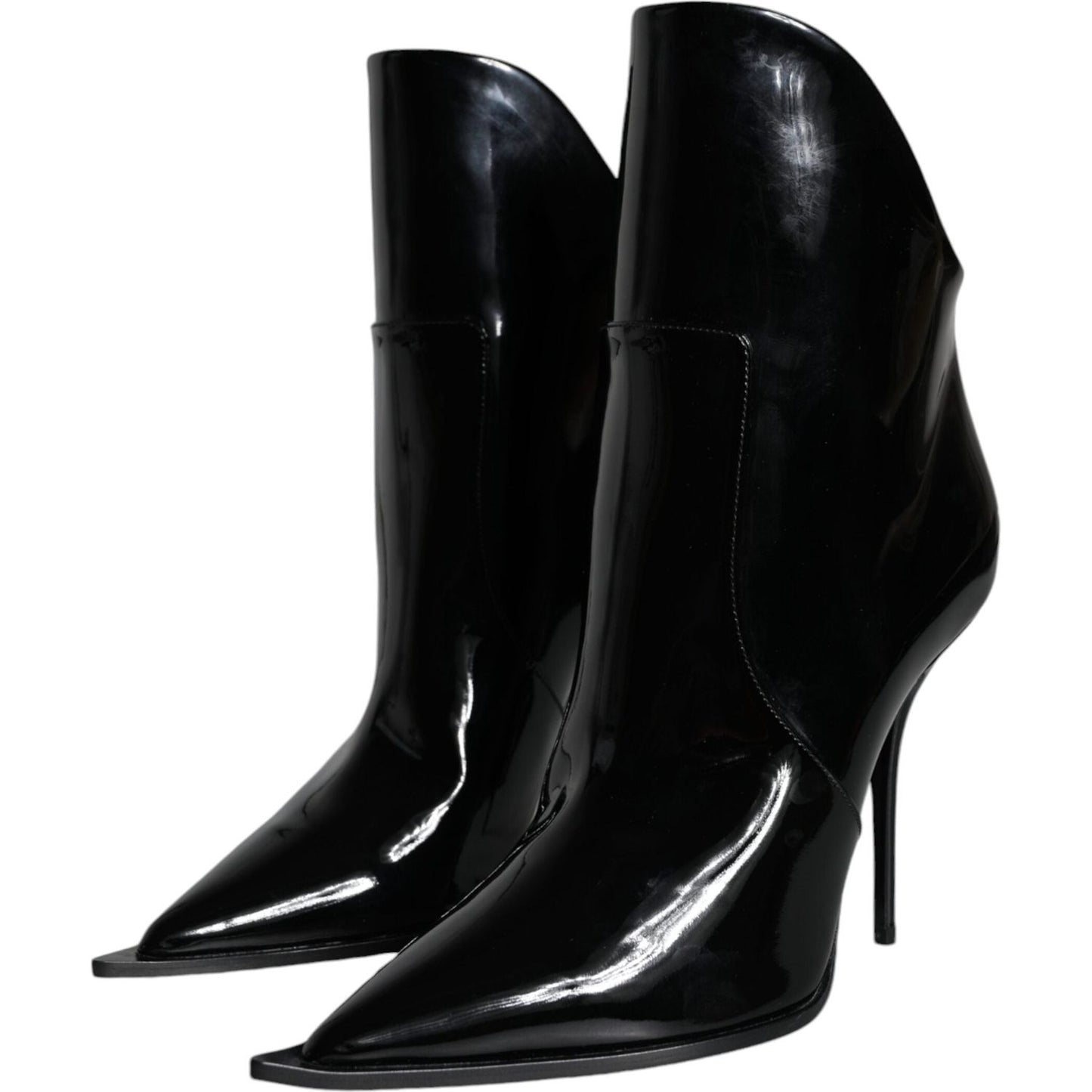 Dolce & Gabbana Black Patent Leather Pointed Ankle Boots Shoes LA11372-35