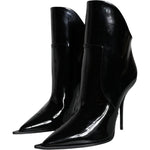 Dolce & Gabbana Black Patent Leather Pointed Ankle Boots Shoes LA11372-35