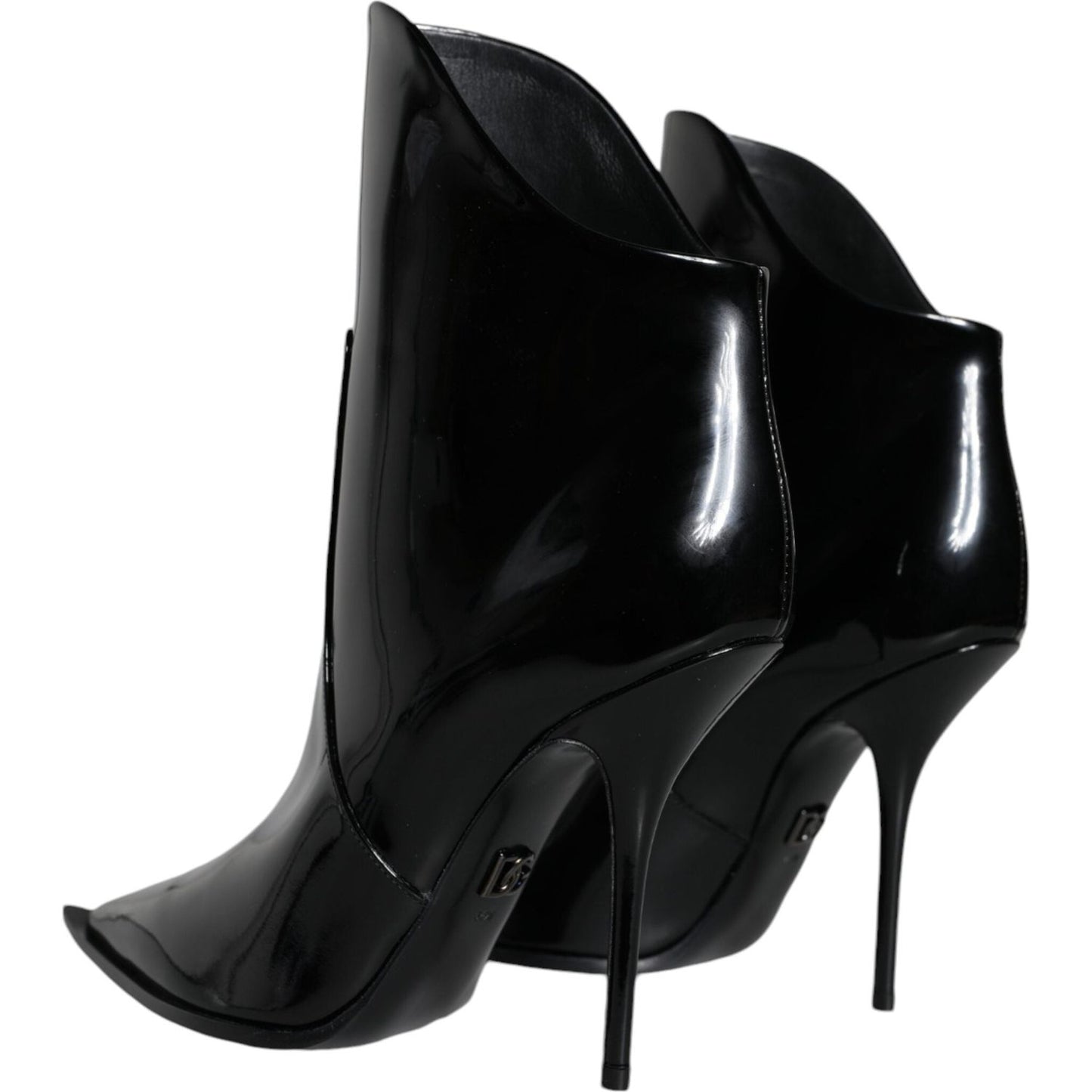 Dolce & Gabbana Black Patent Leather Pointed Ankle Boots Shoes LA11372-35