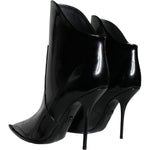 Dolce & Gabbana Black Patent Leather Pointed Ankle Boots Shoes LA11372-35