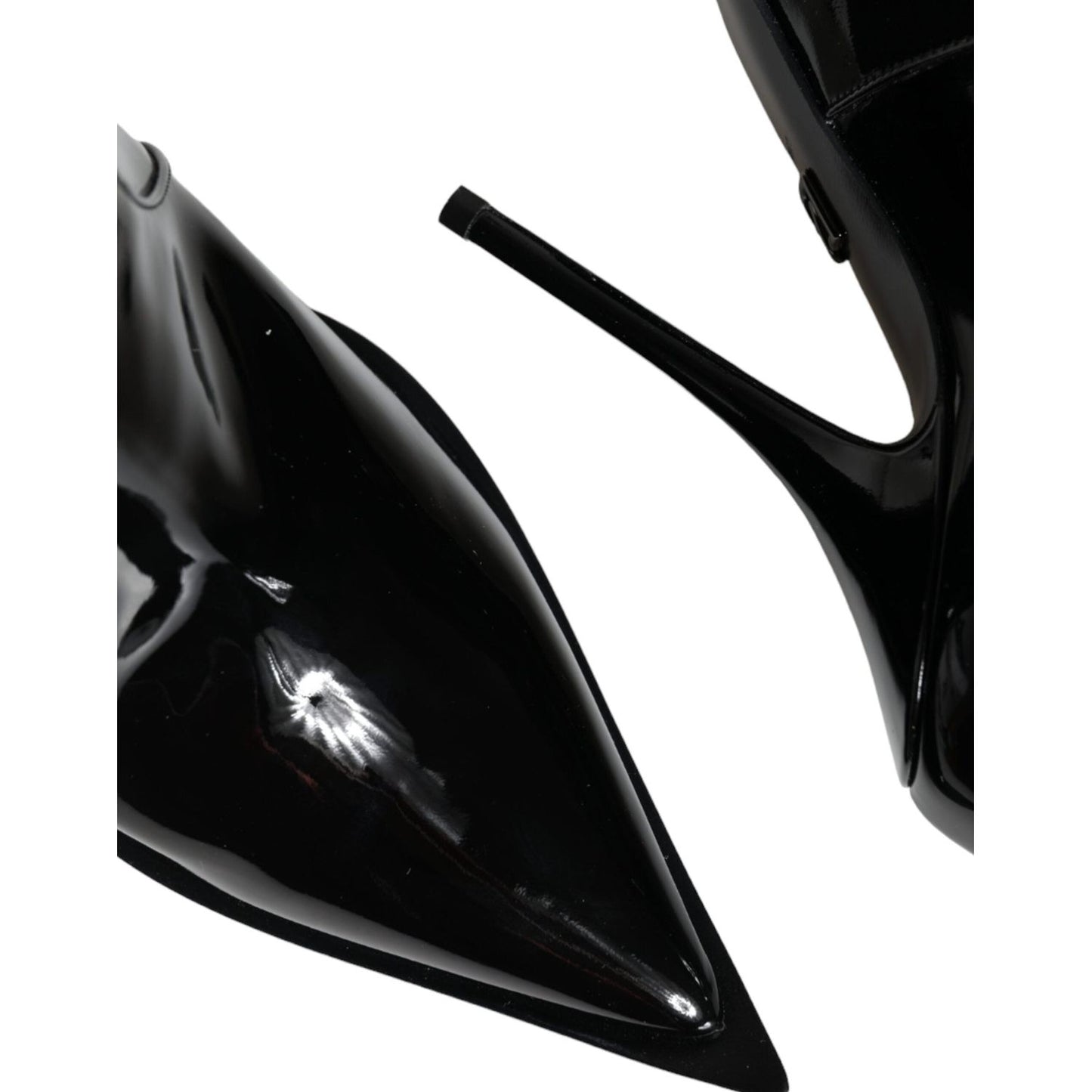 Dolce & Gabbana Black Patent Leather Pointed Ankle Boots Shoes LA11372-35