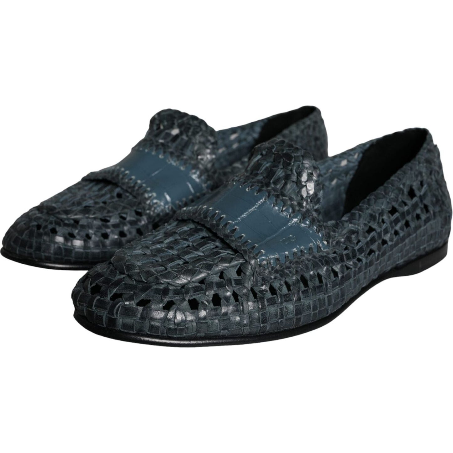 Dolce & Gabbana Blue Woven Leather Slip On Loafers Men Shoes MV5857-40