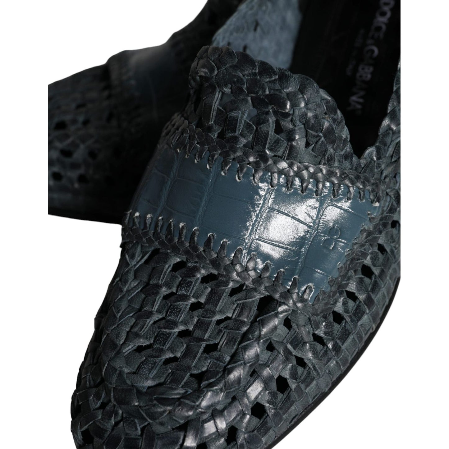 Dolce & Gabbana Blue Woven Leather Slip On Loafers Men Shoes MV5857-40