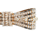 Dolce & Gabbana Gold Tone Brass Bow Crystal FauxPearl Embellished Brooch Brooch Dolce & Gabbana Gray
