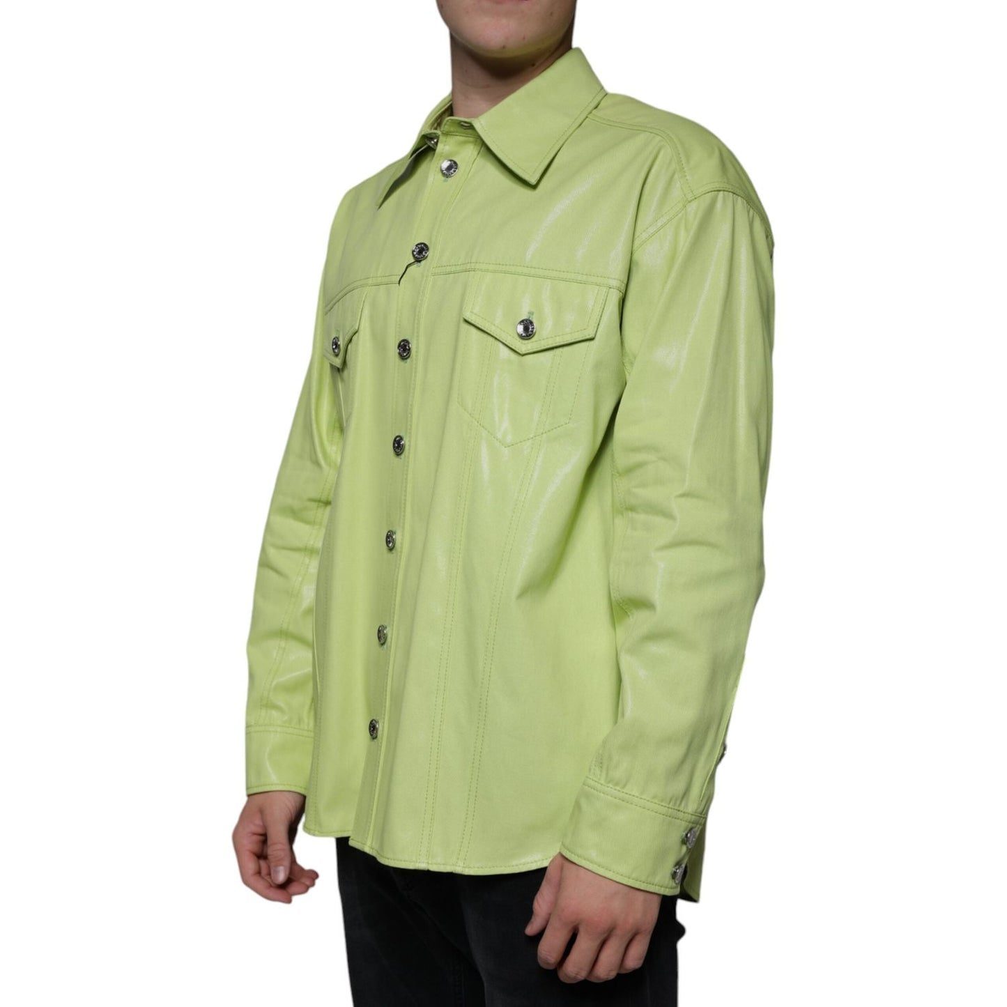 Dolce & Gabbana Green Cotton Collared Men Button Down Shirt TSH86582-39