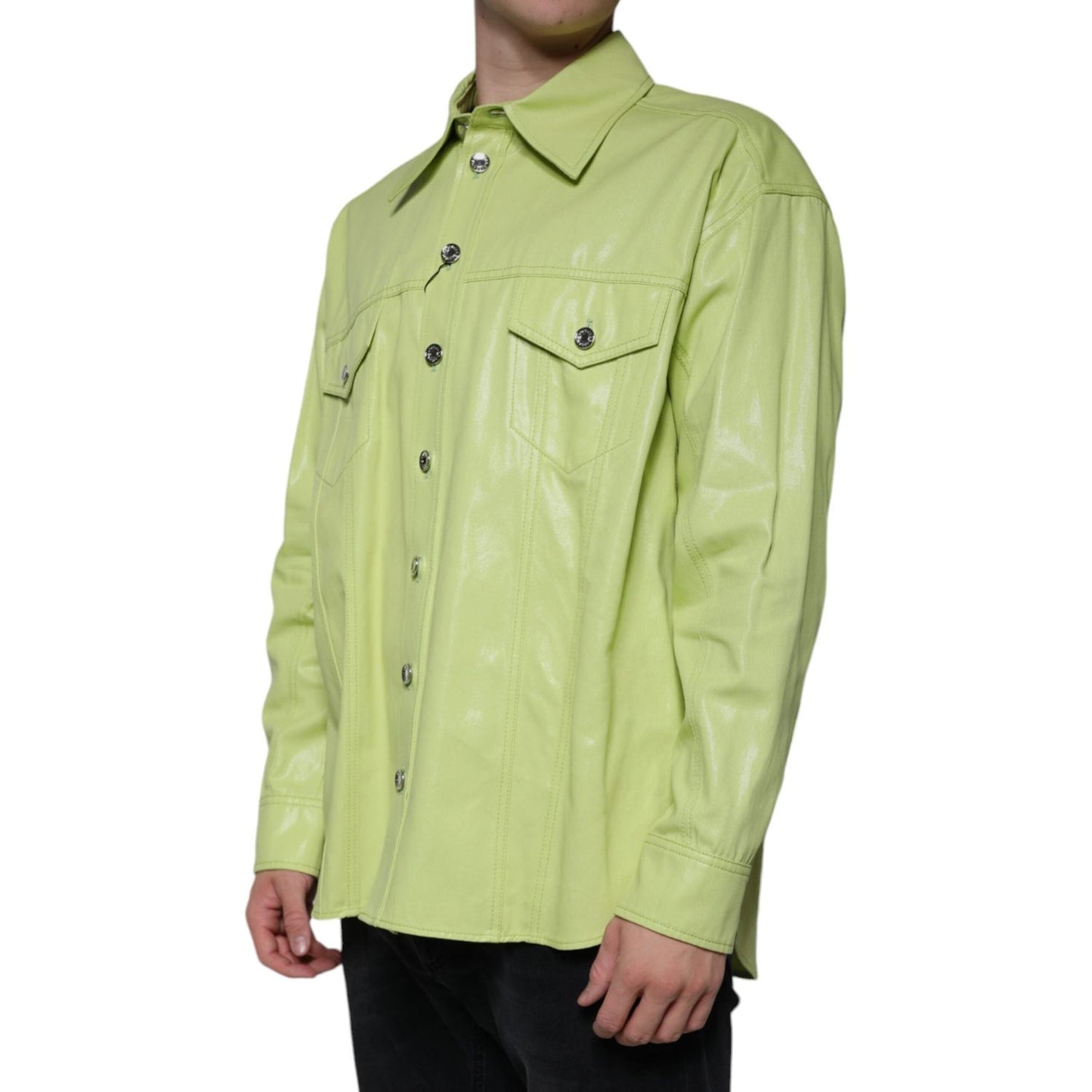 Dolce & Gabbana Green Cotton Collared Men Button Down Shirt TSH86583-40