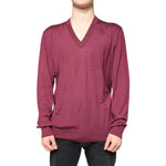 Dolce & Gabbana Maroon Cashmere V-neck Men Pullover Sweater TSH87068-54