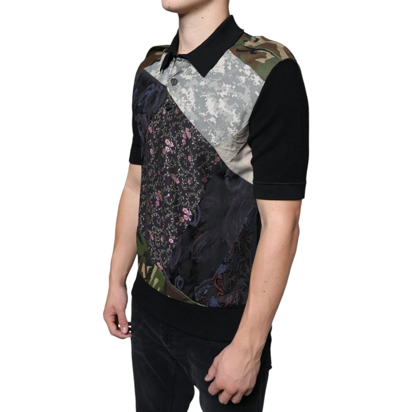 Dolce & Gabbana Multicolor Camouflage Patchwork Silk Polo T-shirt TSH87089-48