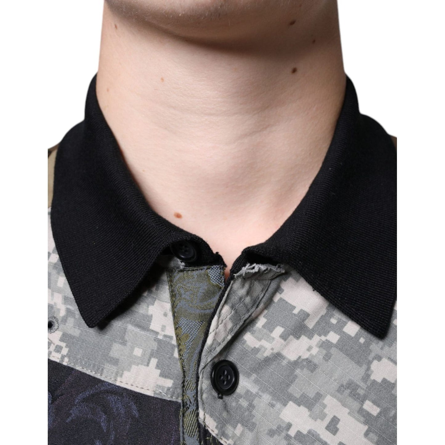Dolce & Gabbana Multicolor Camouflage Patchwork Silk Polo T-shirt TSH87089-48