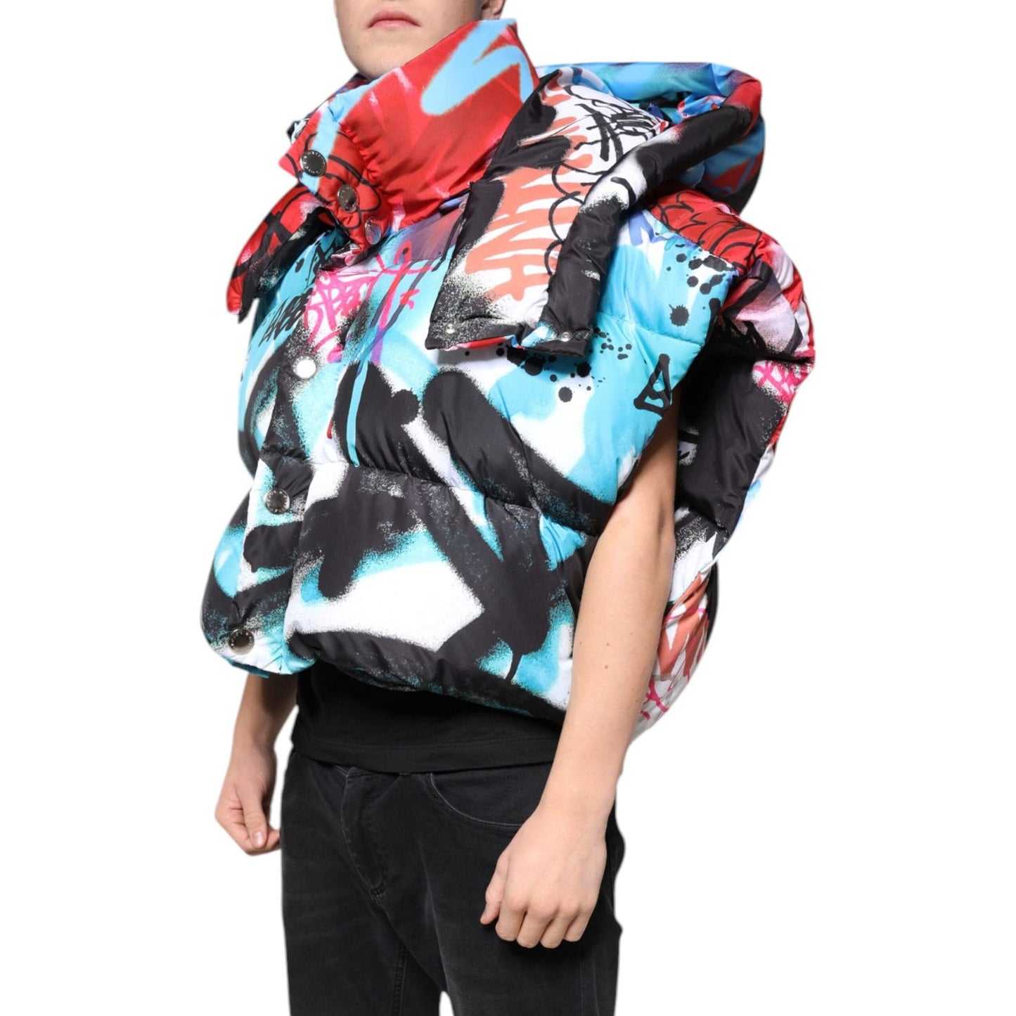 Dolce & Gabbana Multicolor Graffiti Hooded Windbreaker Jacket JKT4173-48