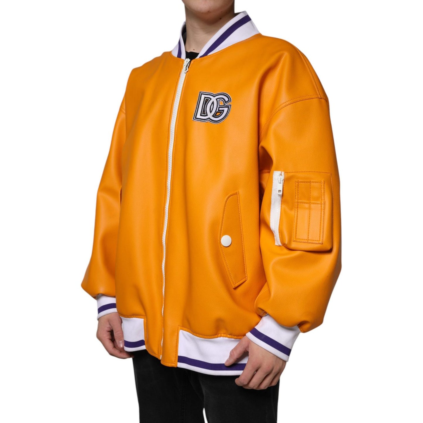Dolce & Gabbana Orange White Full Zip Jersey Bomber Jacket JKT41305-52