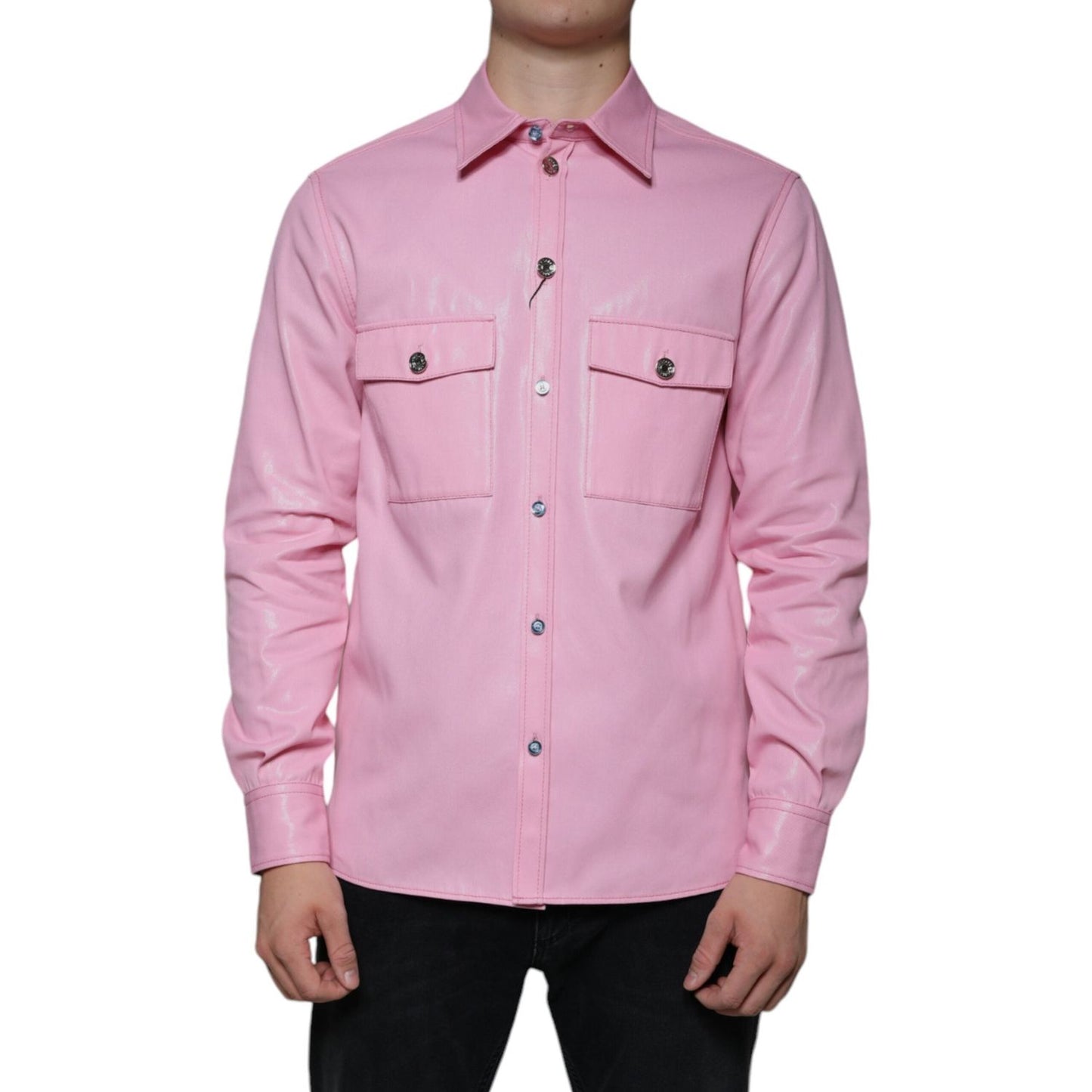 Dolce & Gabbana Pink Cotton Collared Button Down Shirt TSH86585-40