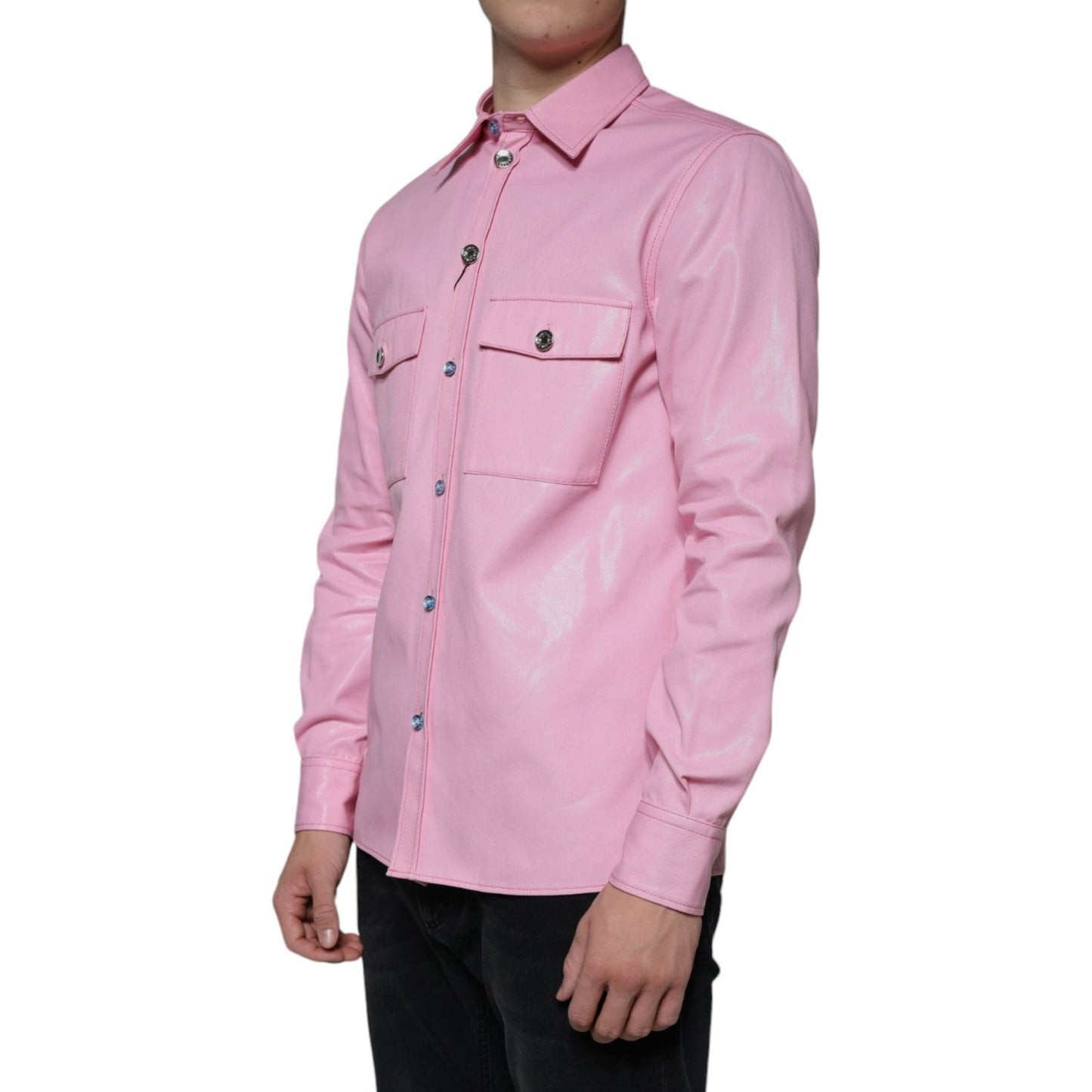 Dolce & Gabbana Pink Cotton Collared Button Down Shirt TSH86585-40